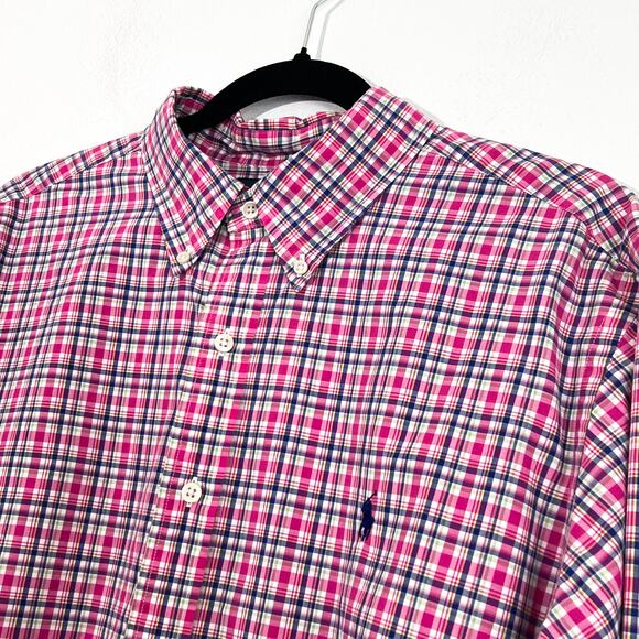 VTG Ralph Lauren Plaid Button Down Shirt Mens XL Pink Gingham Cotton Preppy 90s - Picture 2 of 6